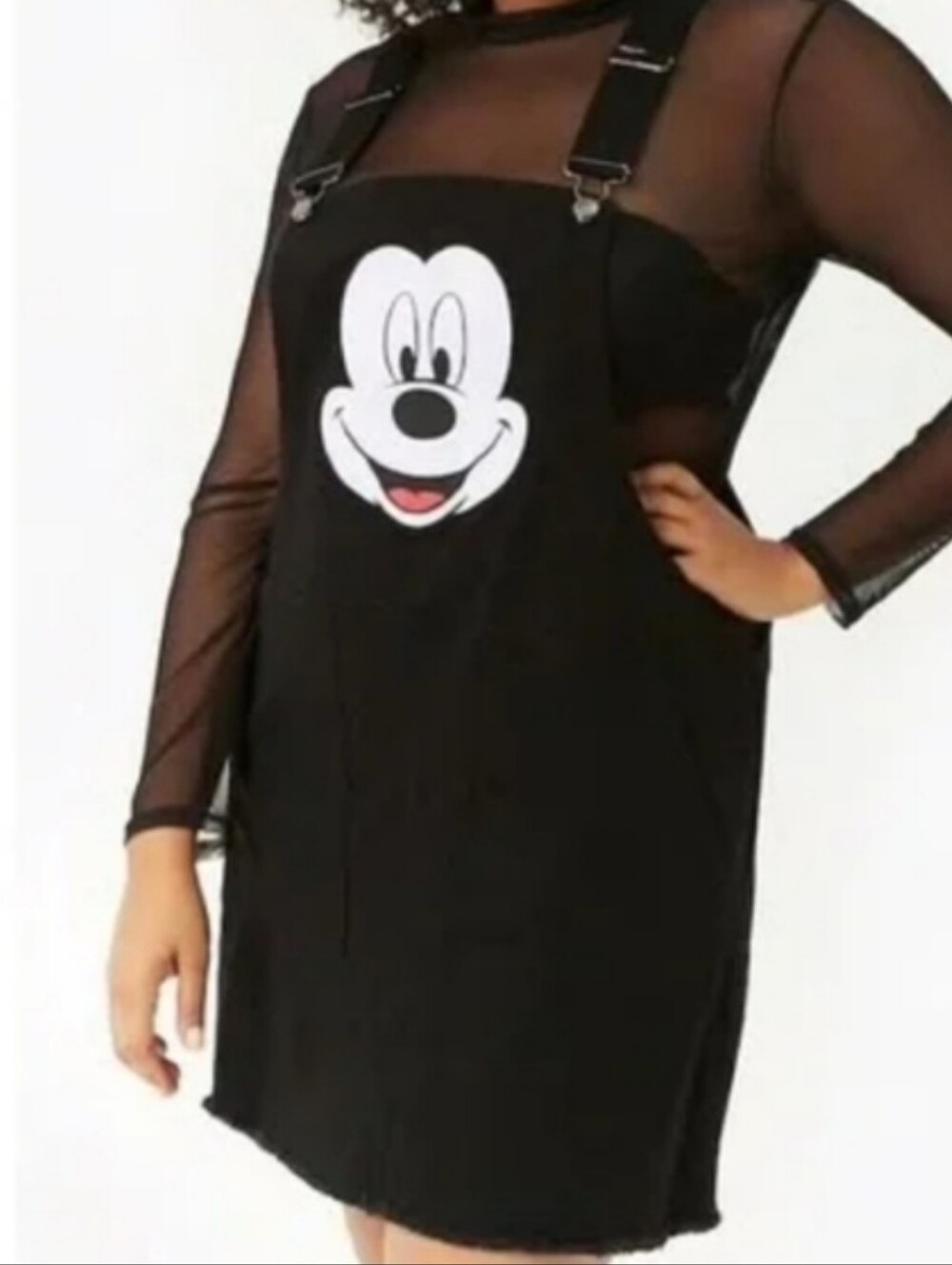 Disney Mickey Mouse Overall Black Denim Dress Pockets raw hem plus size 3x